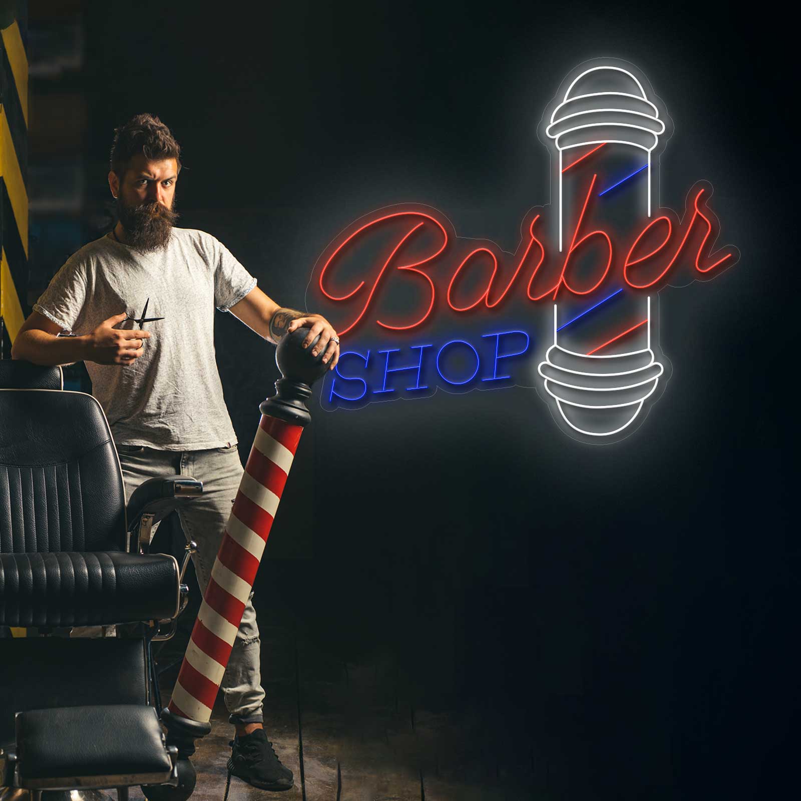 Enseigne Néon Barber Shop Classique - Miniature 1