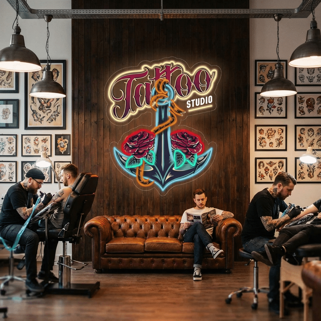 Letreiro Néon Tattoo Studio Âncora - Miniatura 2