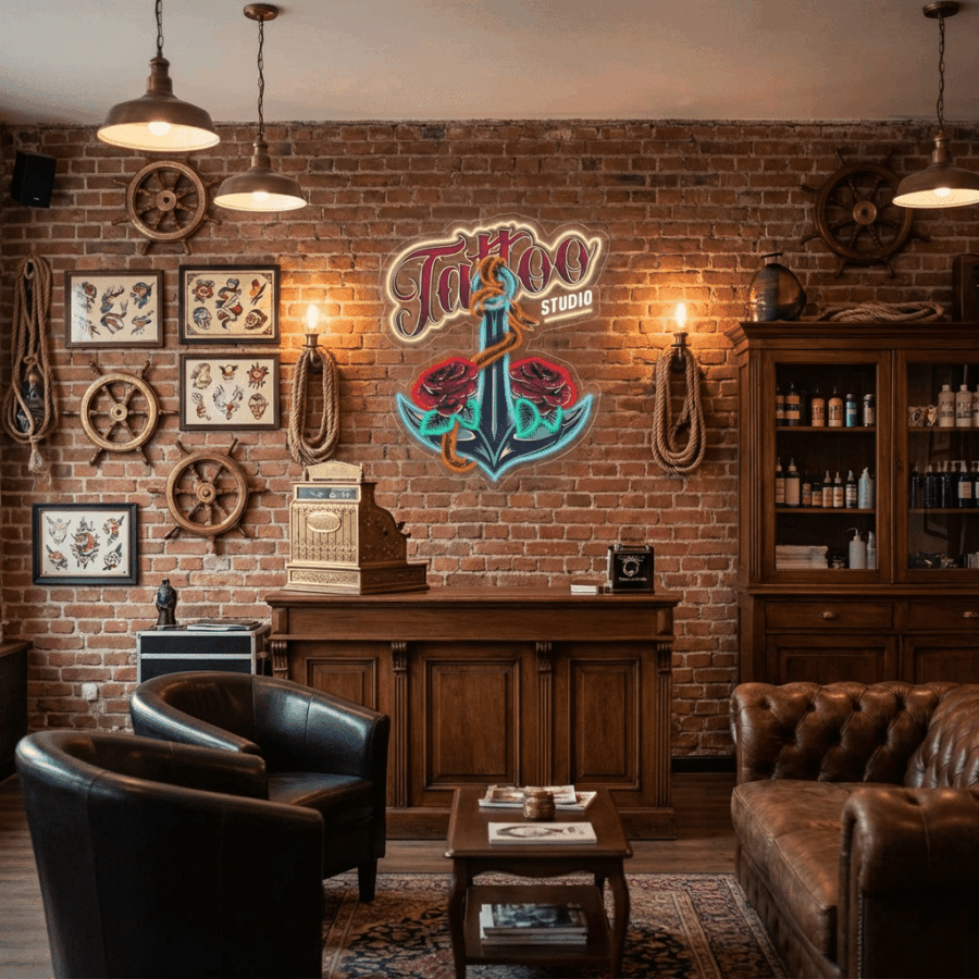 Letreiro Néon Tattoo Studio Âncora - Vista 3