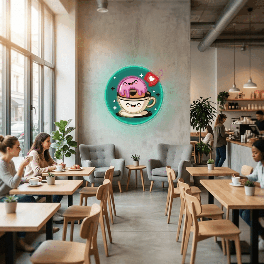Placa de Néon LED Chávena & Donut - Vista 2