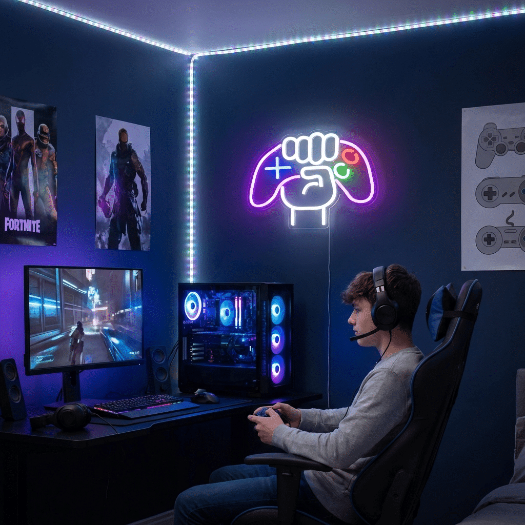 Lâmpada de Néon Comando Videojogos Gamer - Miniatura 2