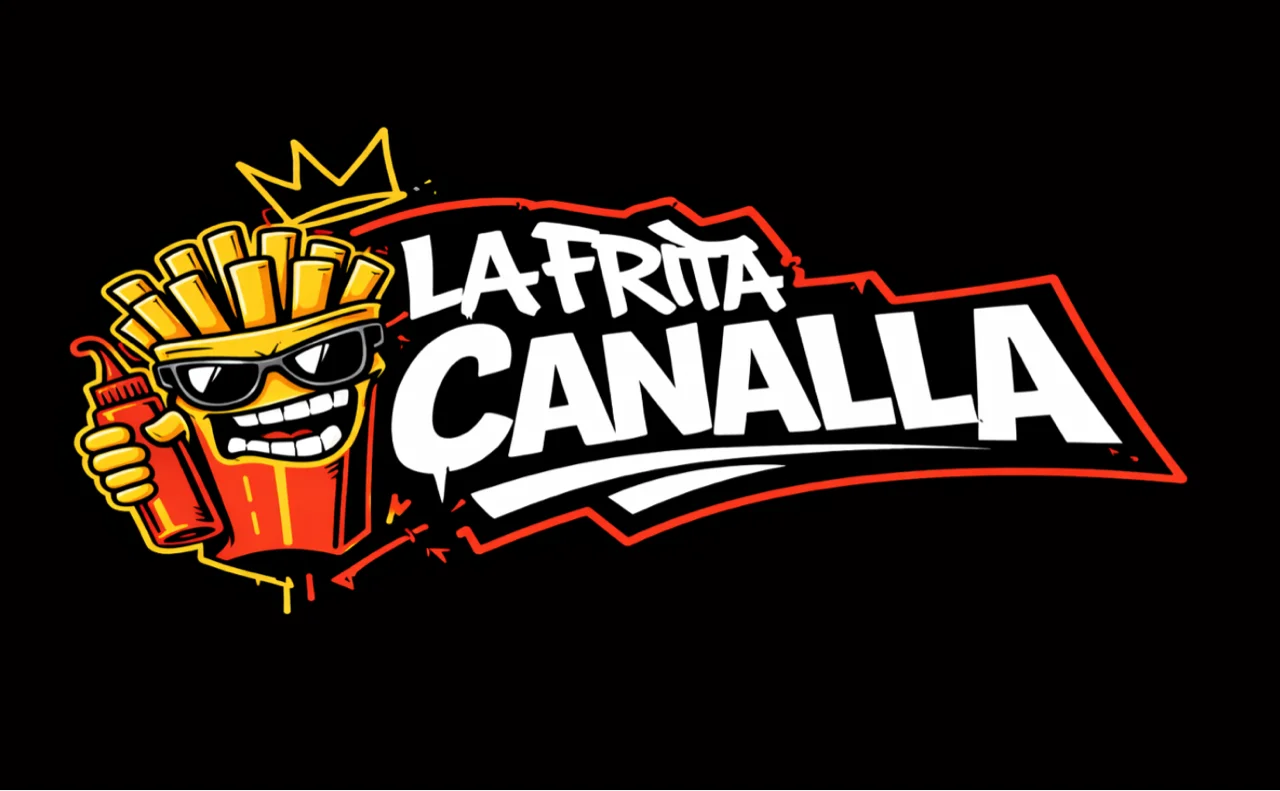 Design original « La Frita Canalla » envoyé par le client avec un personnage frites et une couronne
